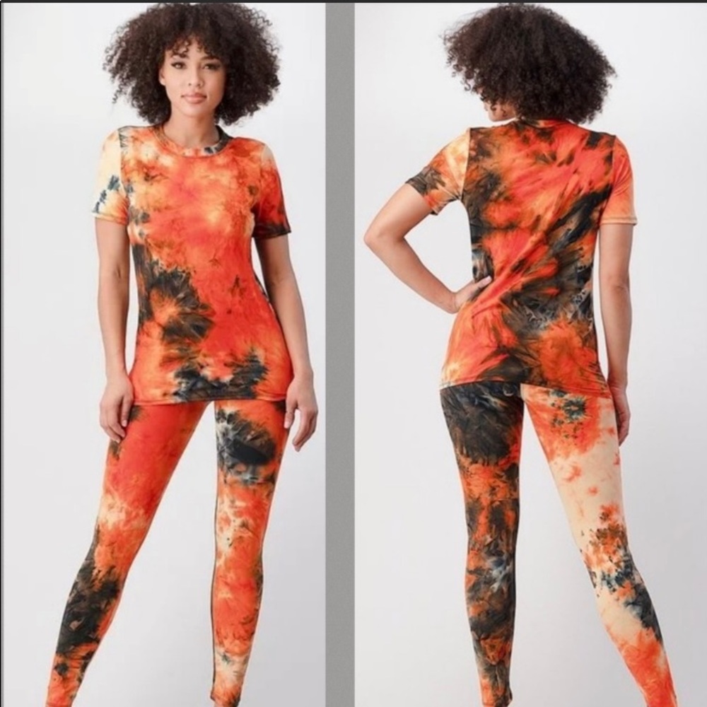 CLEARANCE-Tie Dye Orange & Gray Lounge Set